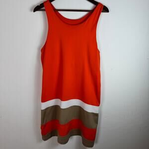 Peony Tan Orange Colorblock Sleeveless Shift Dress Women L Retro Mod